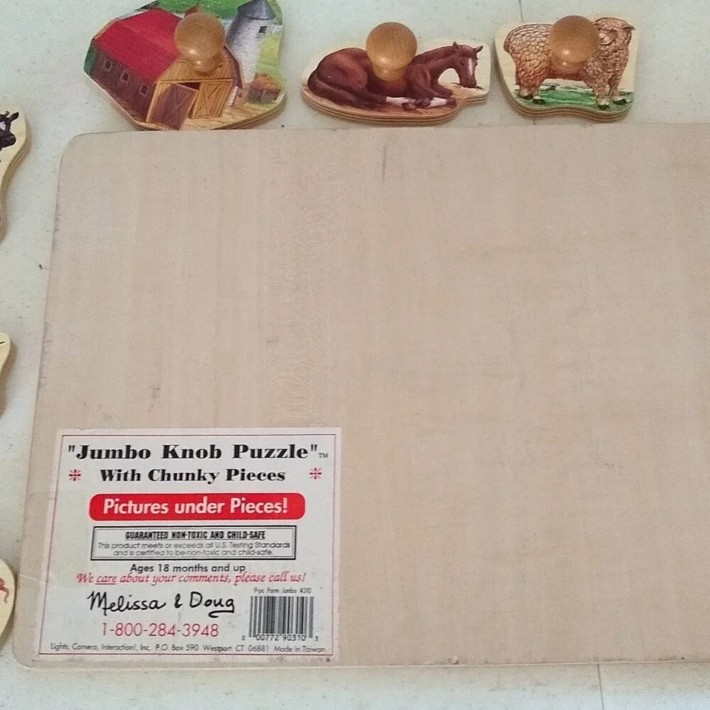 Melissa & Doug Jumbo Wood Knob Puzzle Farm Animals #310 (9 Pieces) Vintage